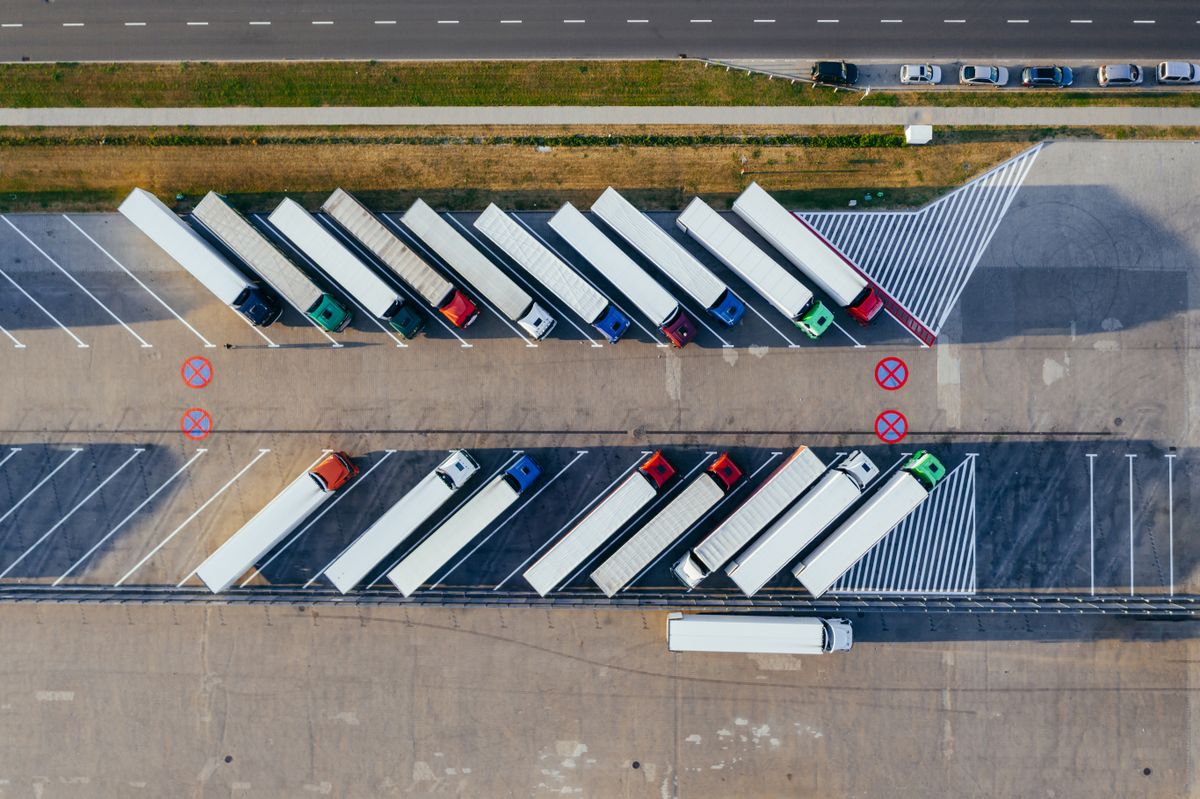 Trucking fleet on the road
